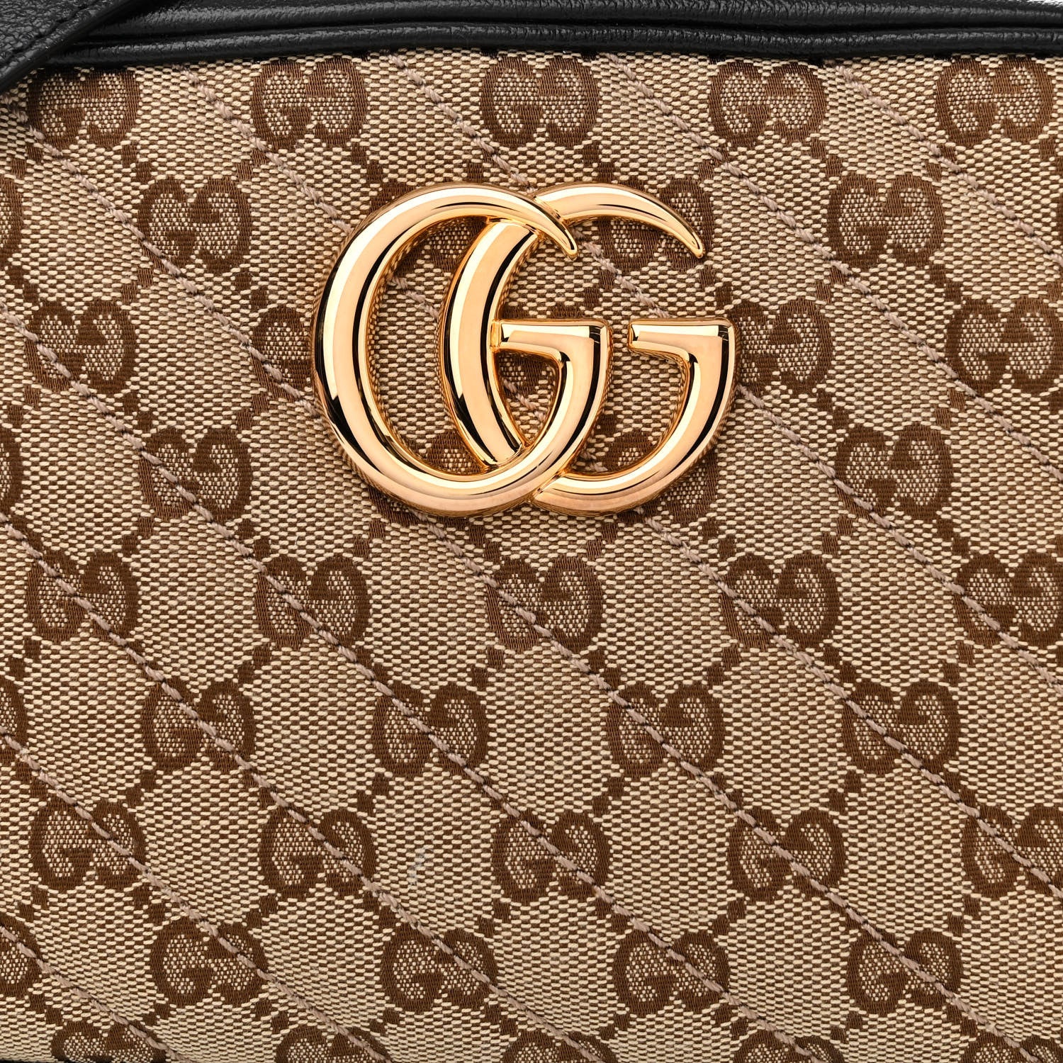 Gucci Monogram Matelasse Diagonal Small GG Marmont Chain Shoulder Bag Beige Black 8 of 10
