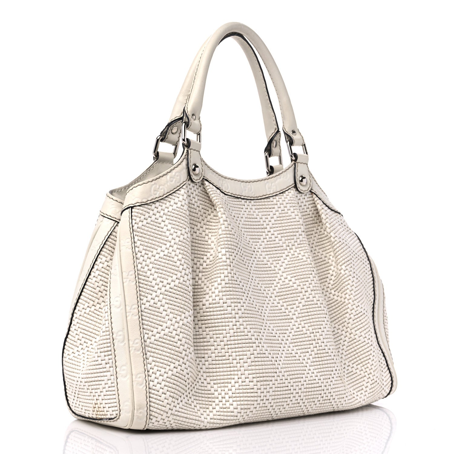 Gucci Woven Raffia Diamante Medium Sukey Tote White 3 of 15