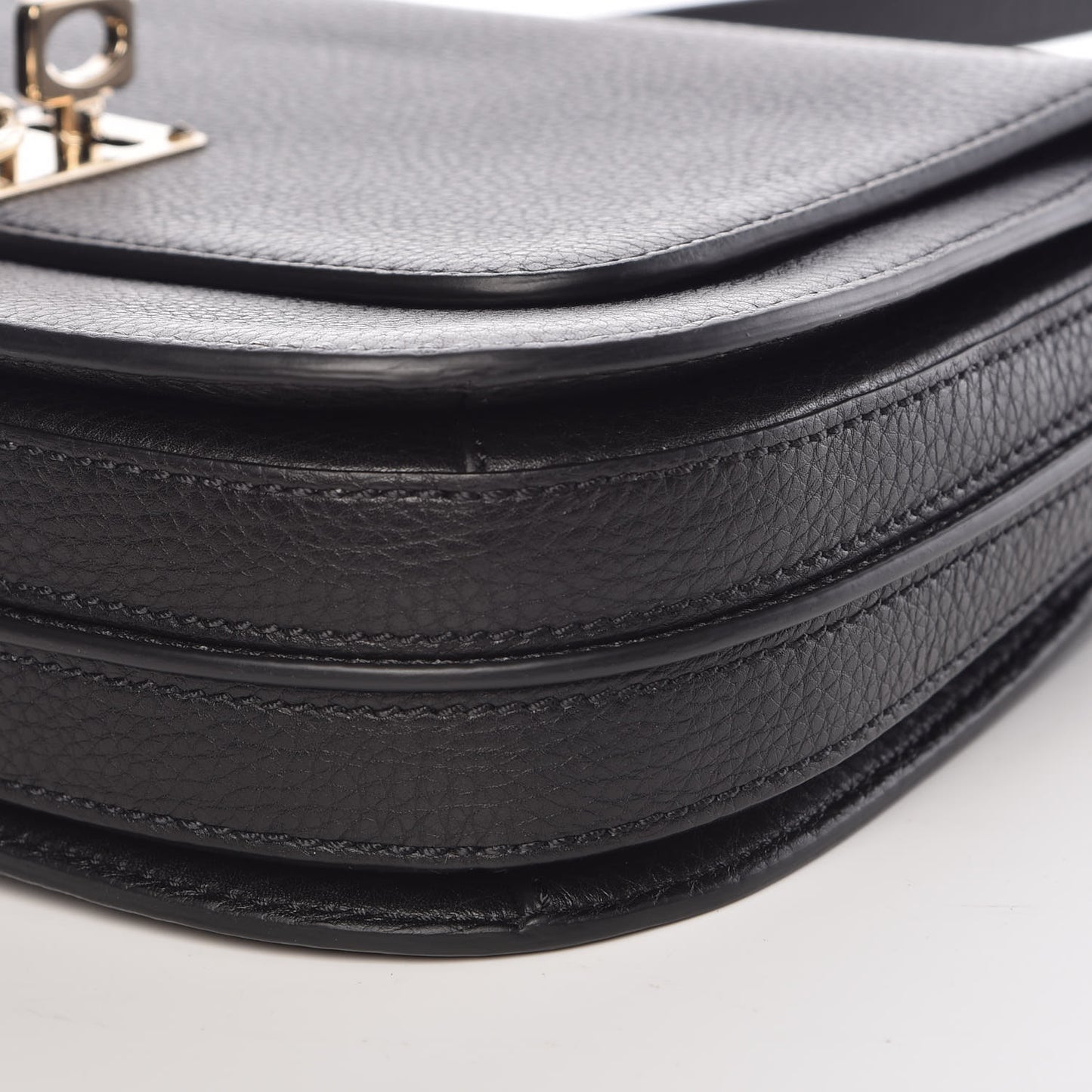 Pebbled Calfskin Joylock Flap Messenger Bag Black
