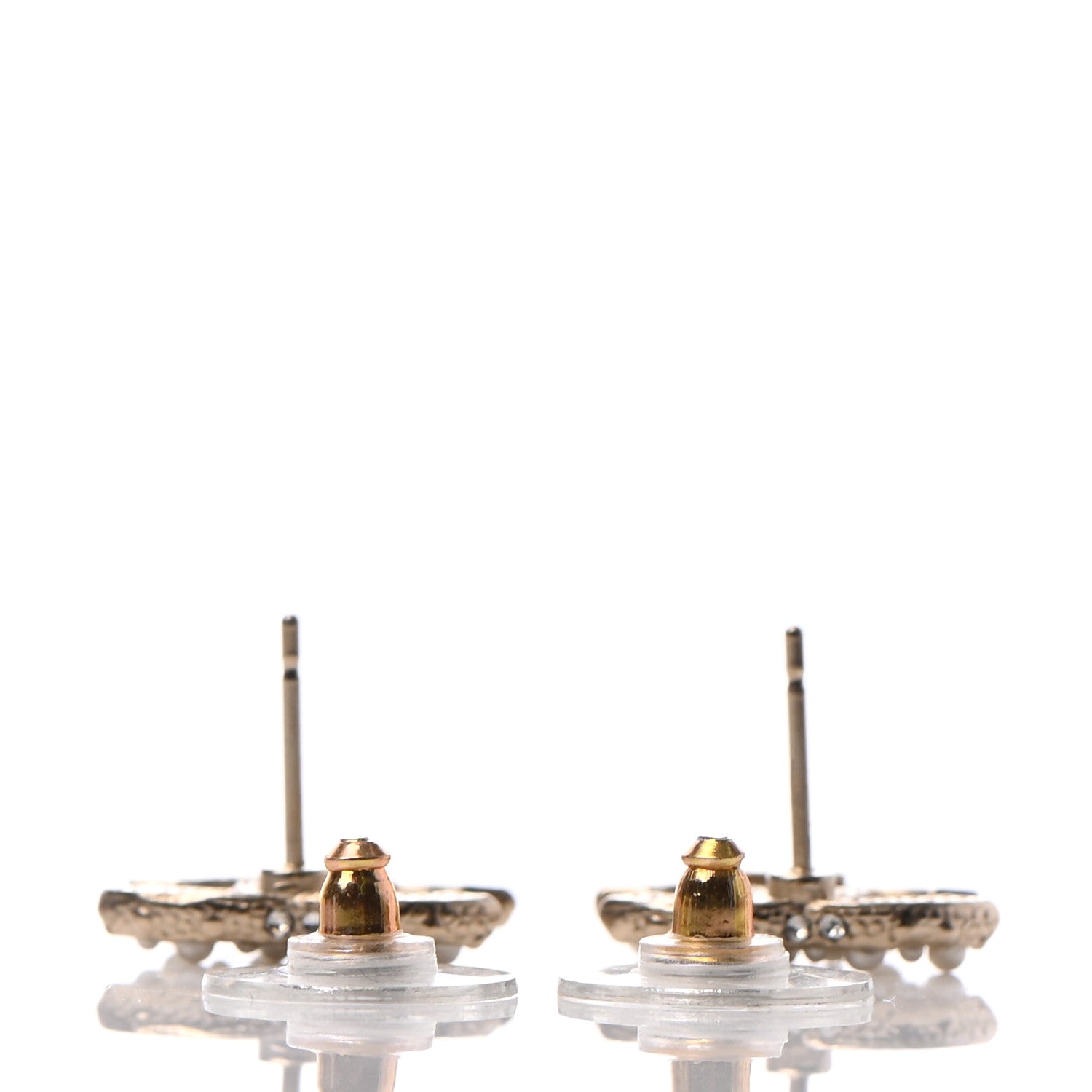 Chanel Pearl Crystal CC Earrings Light Gold 3 of 4