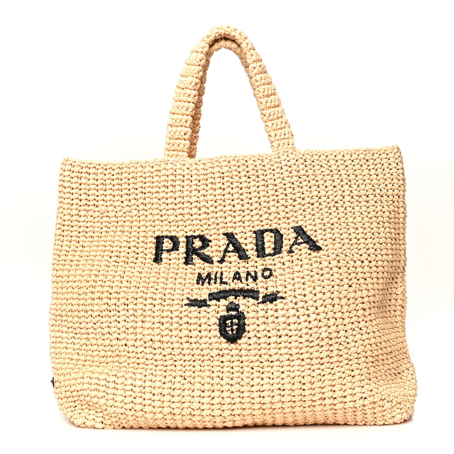 Prada Yarn Raffia Effect Crochet Embroidered Logo Tote Naturale 1 of 9