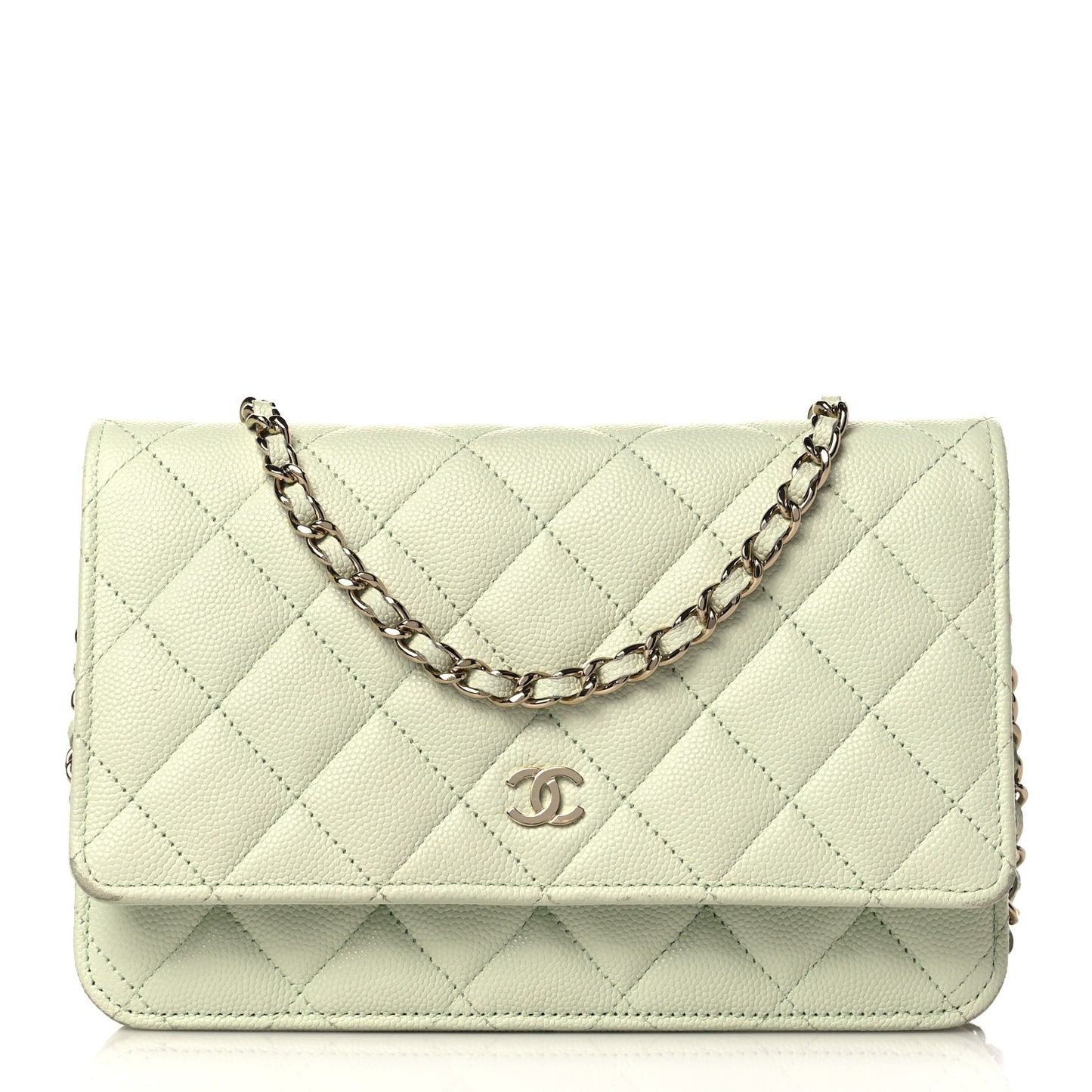 Caviar Quilted Wallet On Chain WOC Light Green