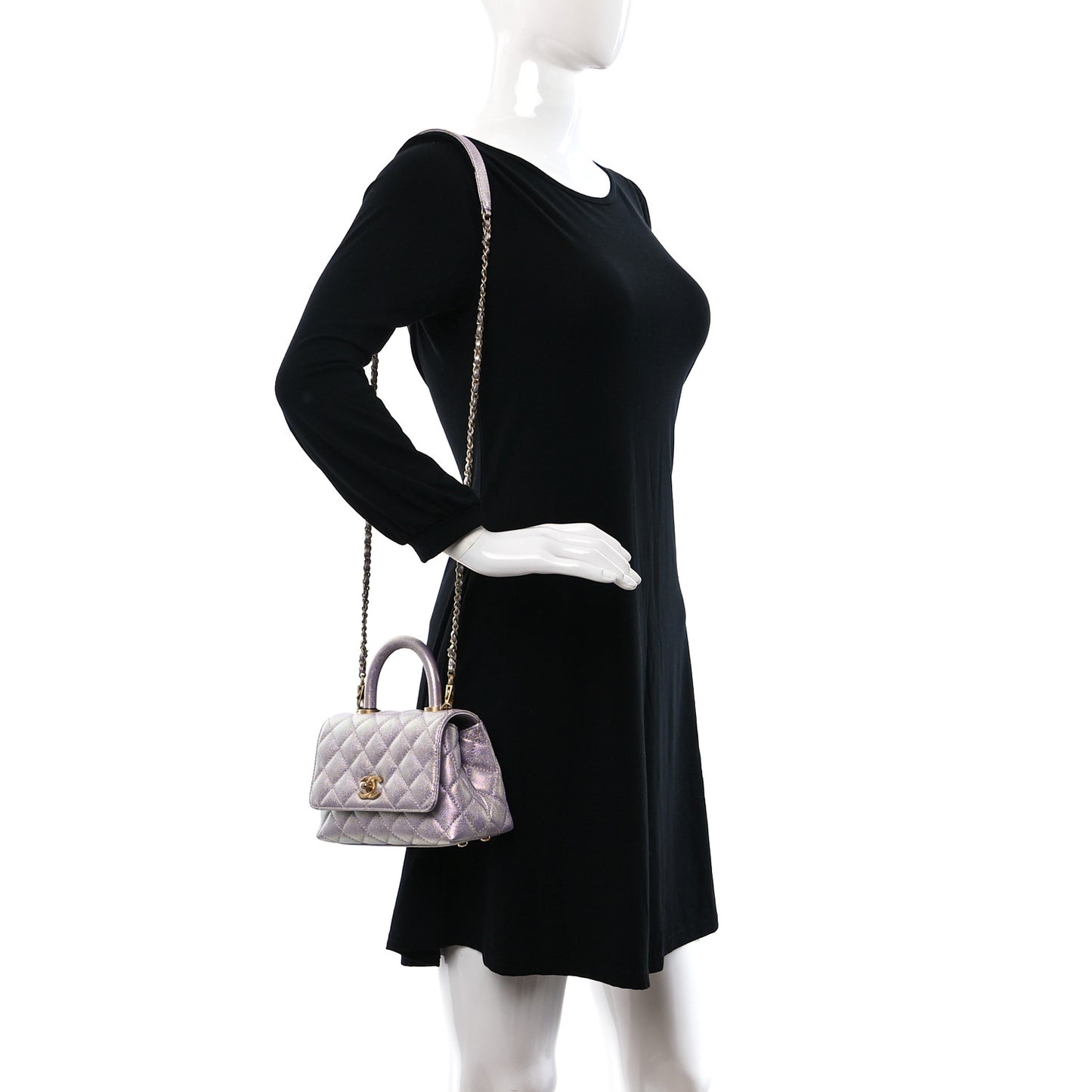 Metallic Caviar Quilted Extra Mini Coco Handle Flap Light Pink