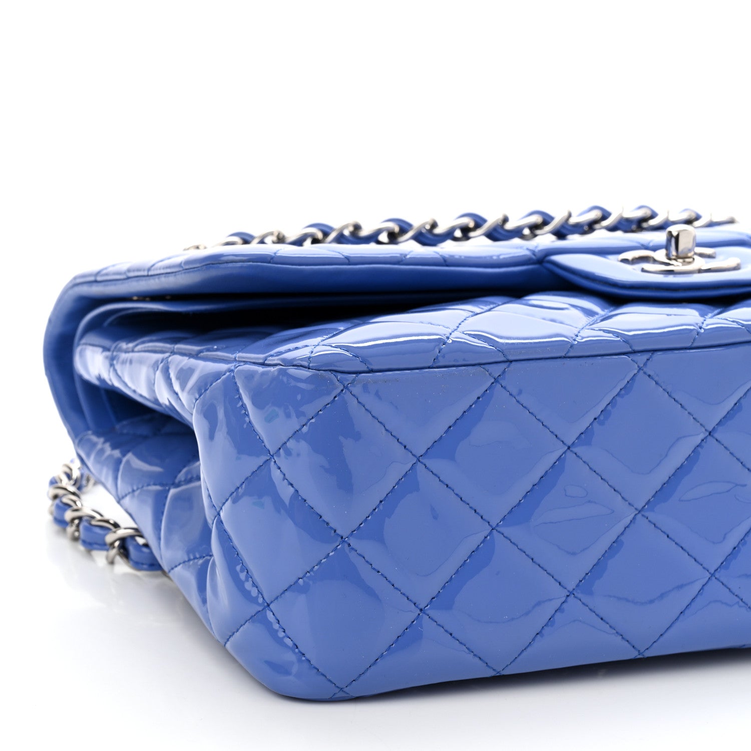 Chanel Patent Quilted Jumbo Double Flap Blue 9 of 11