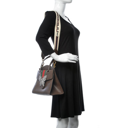 Gucci Textured Calfskin Web Crystal Butterfly Stripe Medium Totem Top Handle Bag New Acero 3 of 11