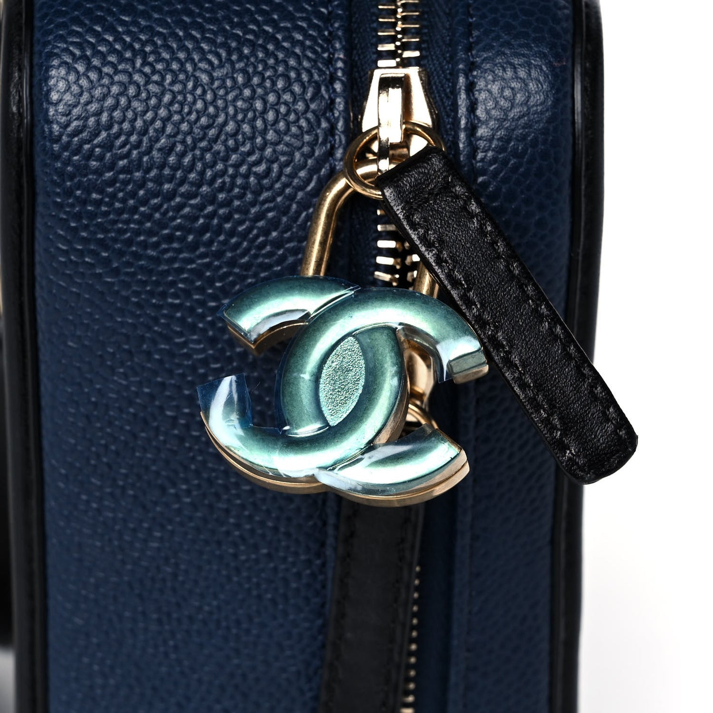 Caviar Quilted Small CC Filigree Vanity Case Navy Black