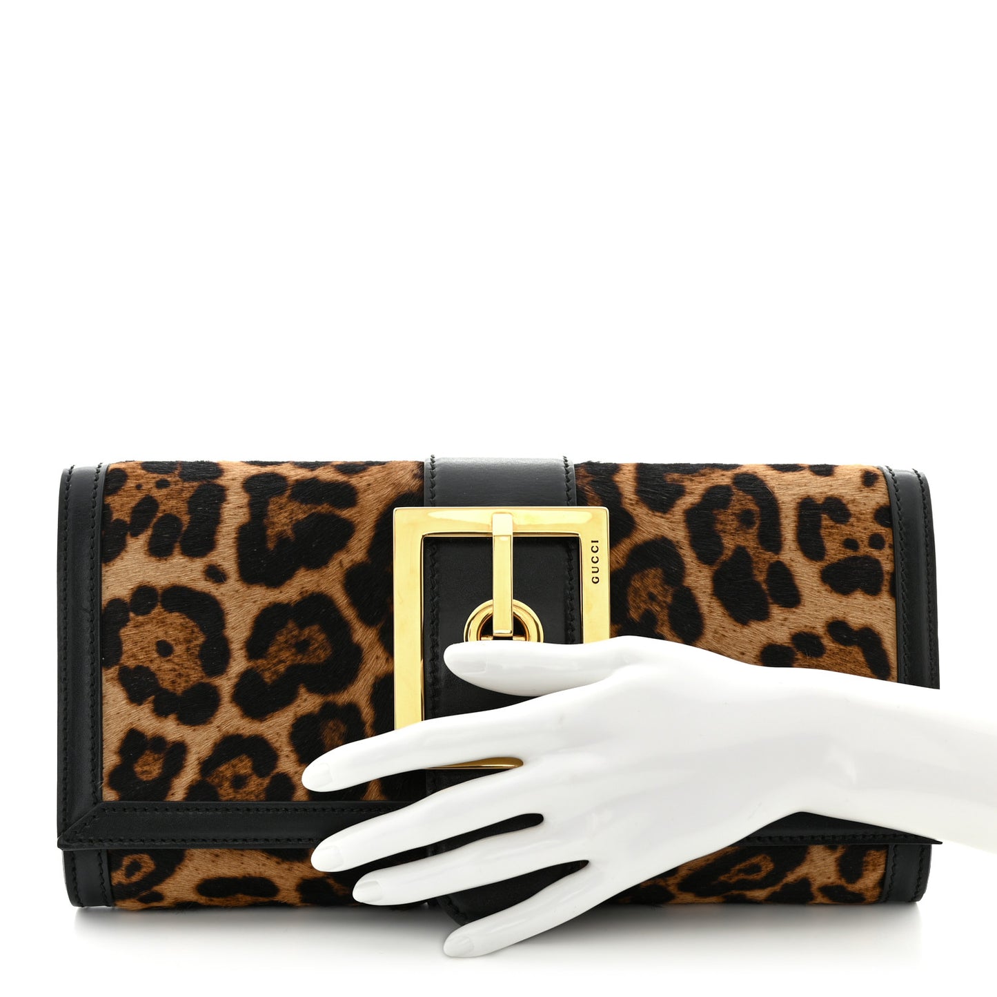 Calf Hair Jaguar Printed Small Lady Buckle Clutch Black