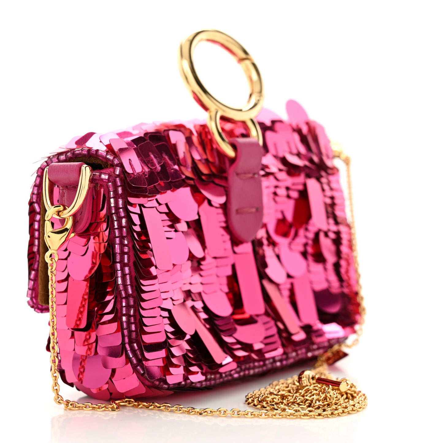 Sequin Paillettes Shiny Nappa Sex and the City Nano Maxi Buckle Baguette Charm Ciclamino Pilar