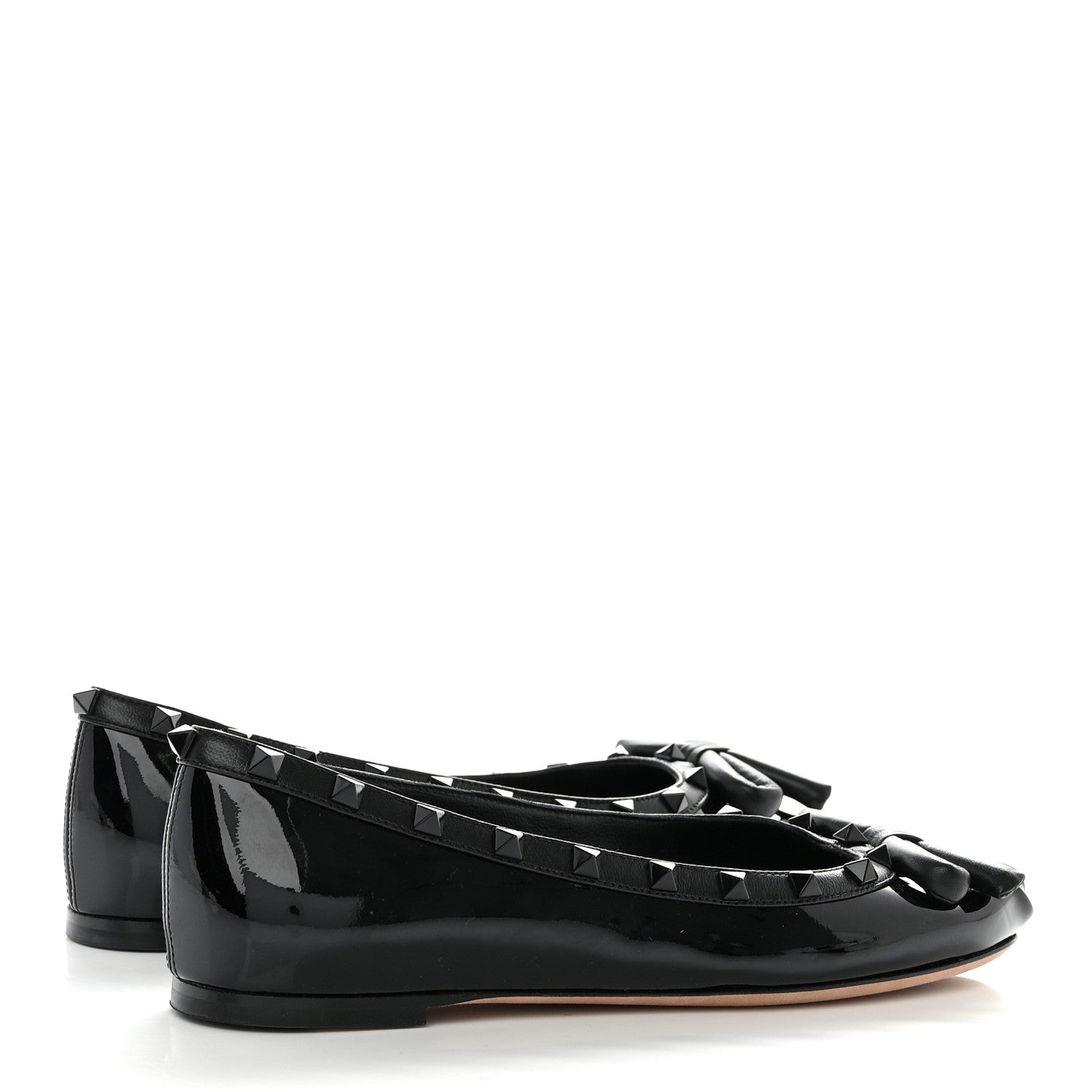 Valentino Garavani Patent Tonal Rockstud Bow Ballerina Flats 38 Black 4 of 9