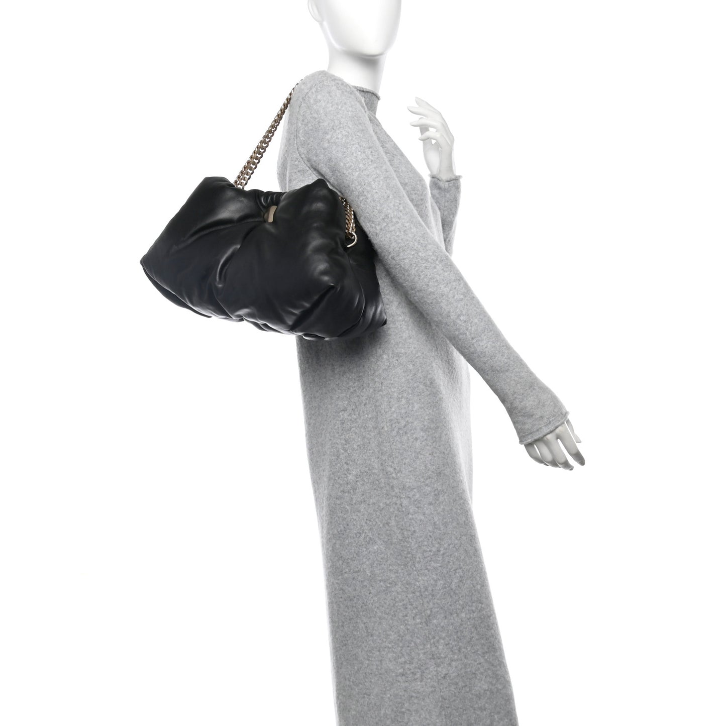 Lambskin Puffy Tobo Chain Shoulder Bag Black