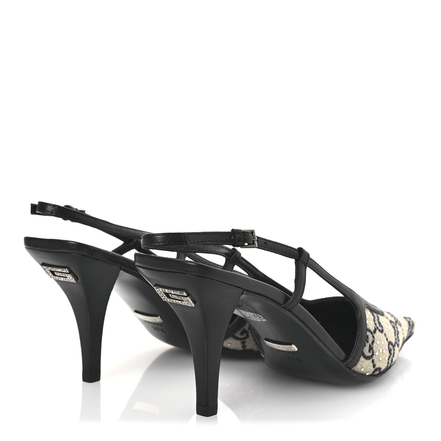Gucci GG Monogram Malaga Kid Crystal Square G 75mm Slingback Pumps 37.5 Beige Blue 6 of 15
