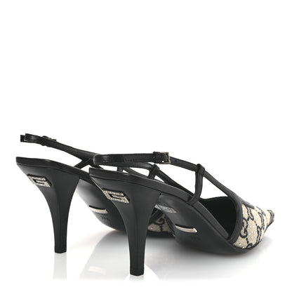 Gucci GG Monogram Malaga Kid Crystal Square G 75mm Slingback Pumps 37.5 Beige Blue 6 of 15