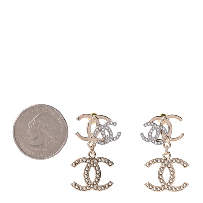 Chanel Crystal Pearl Double CC Drop Earrings Gold Silver 2 of 5