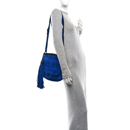 Gucci Suede Medium Nouveau Fringe Shoulder Bag Blue 2 of 10