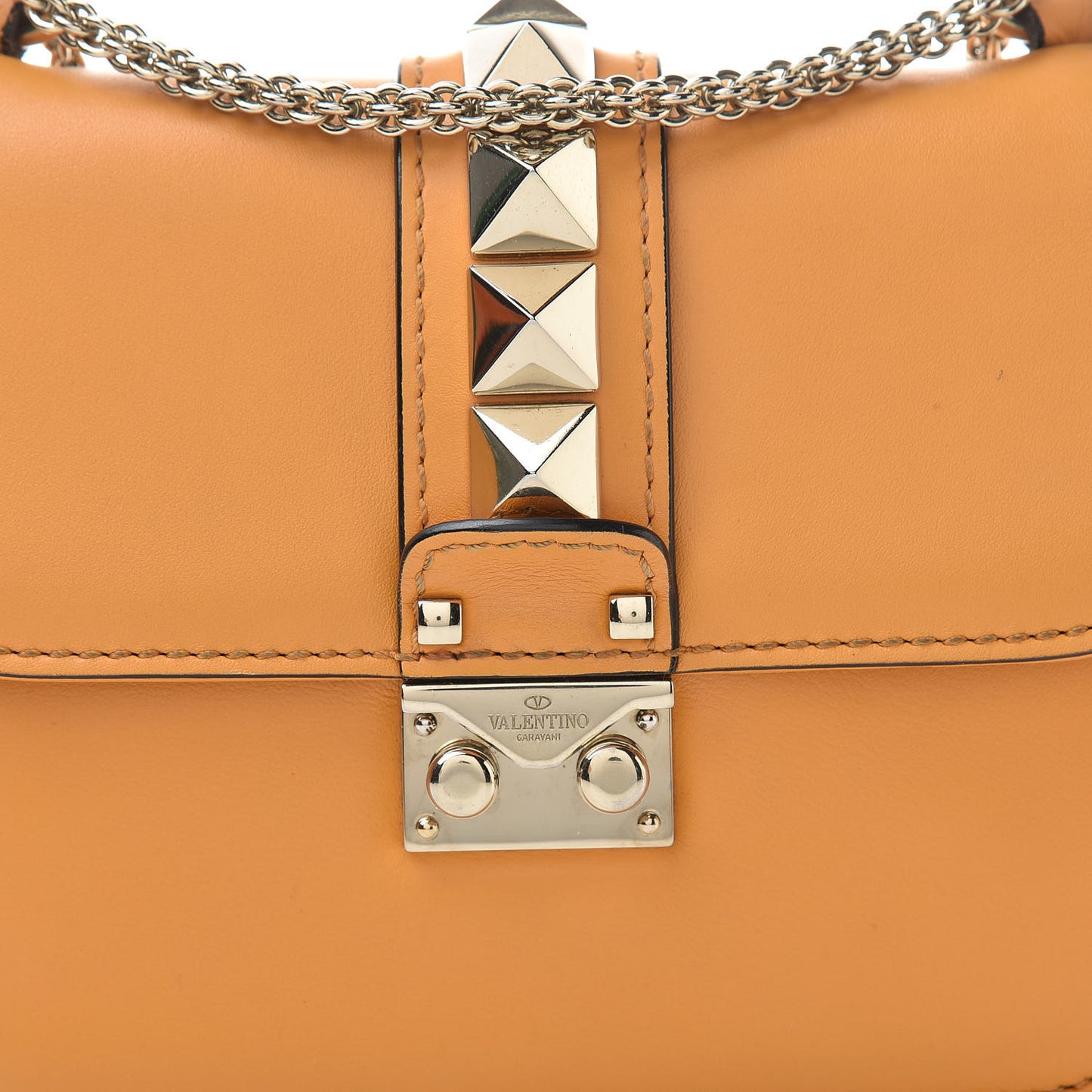 Vitello Small Glam Lock Rockstud Flap Mandarin Sorbet