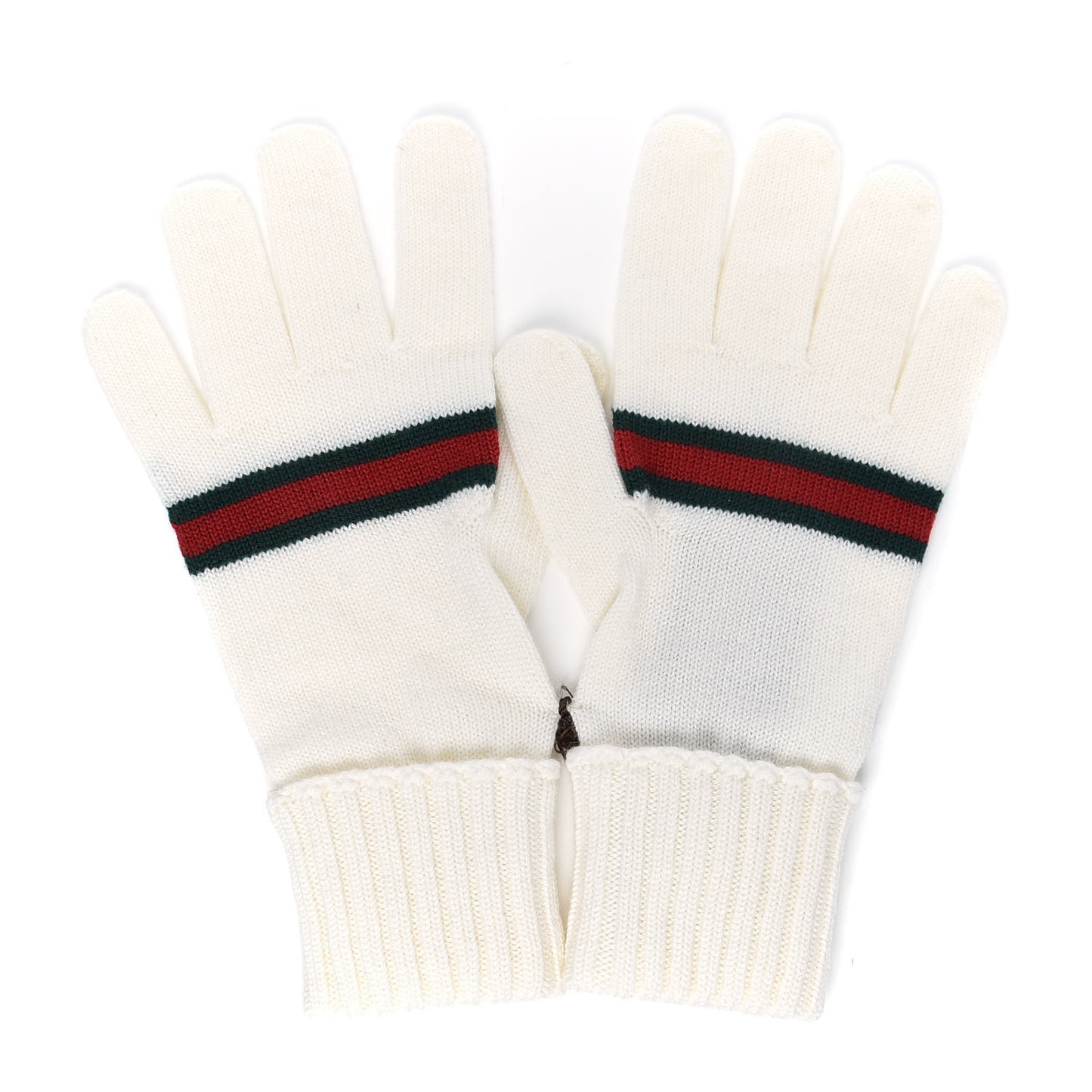 Wool Tricot Gloves M White Tea Dark Green