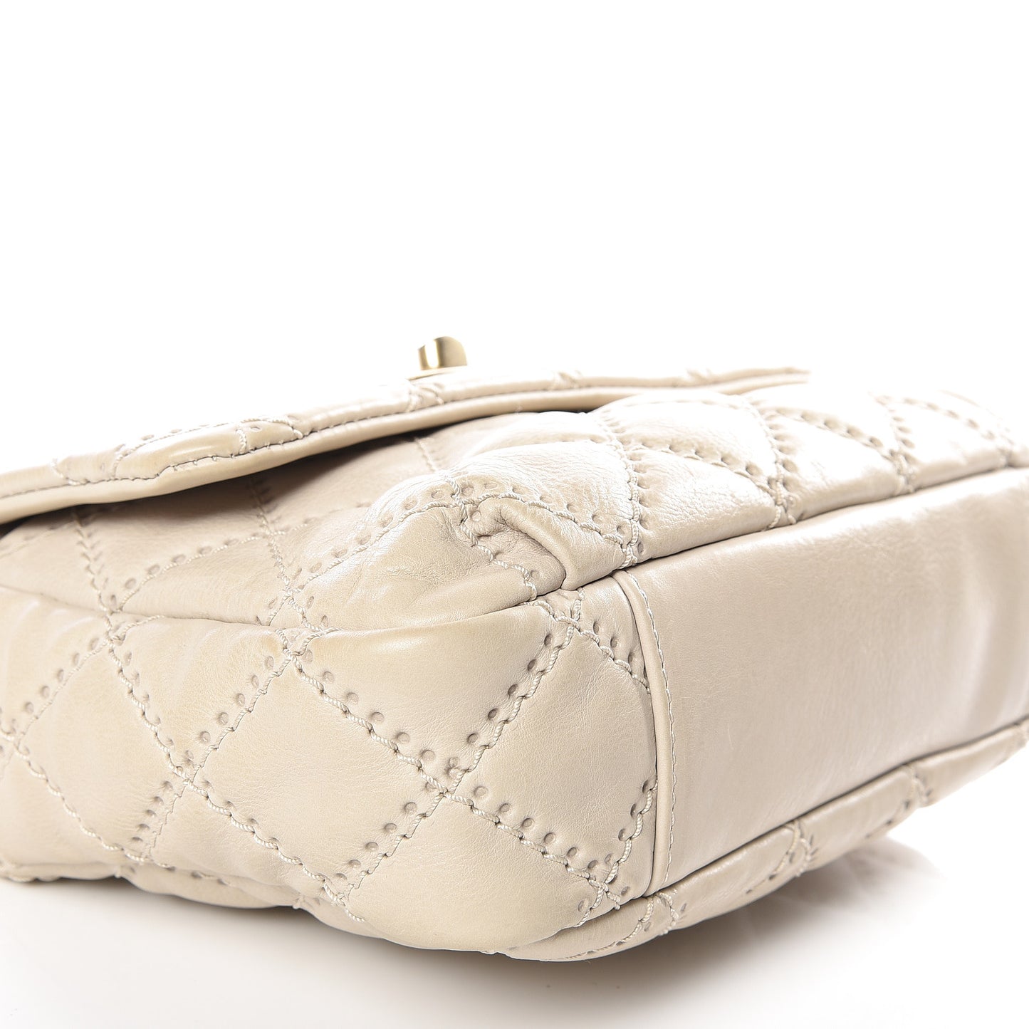 Calfskin Quilted Retro Chain Flap Beige