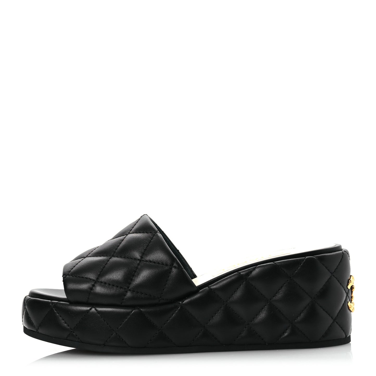 Lambskin Quilted Camelia CC Wedge Sandal Mules 39.5 Black