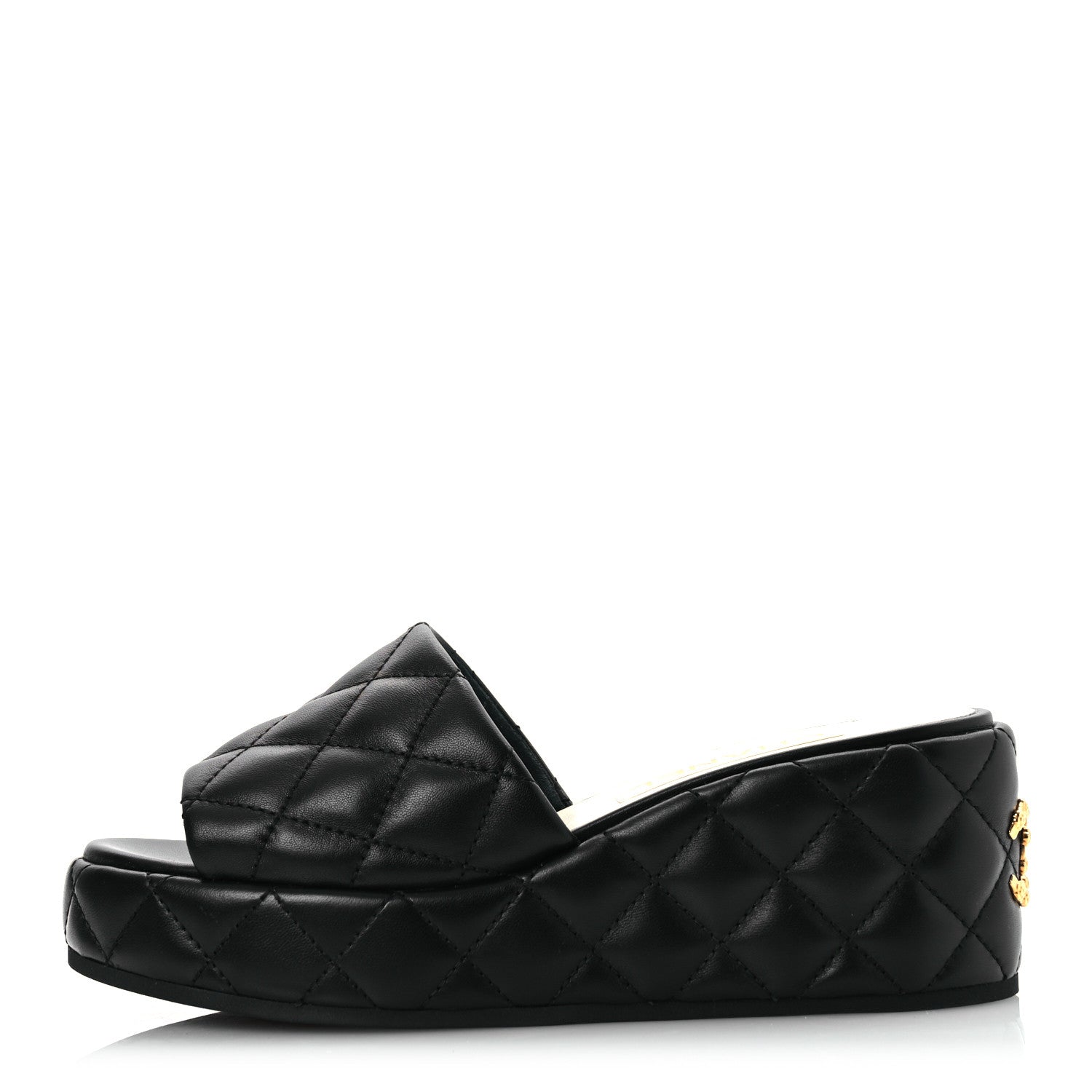 Chanel Lambskin Quilted Camelia CC Wedge Sandal Mules 39.5 Black 1 of 13