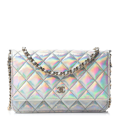 Chanel Iridescent Goatskin Quilted Wallet On Chain WOC Silver 1 of 12