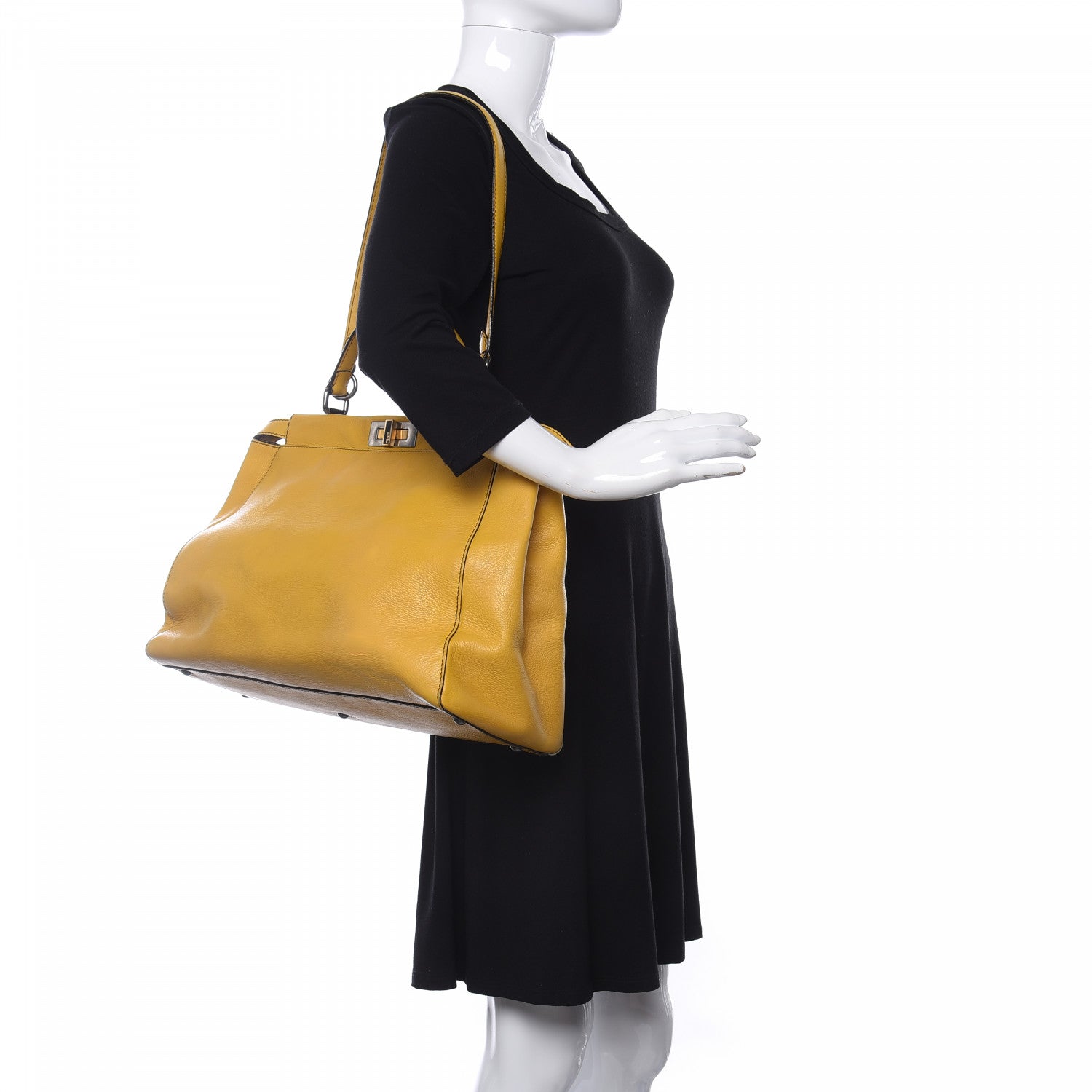 Fendi Vitello Zucca Large Peekaboo Iconic Satchel Yellow Tobacco 2 of 9