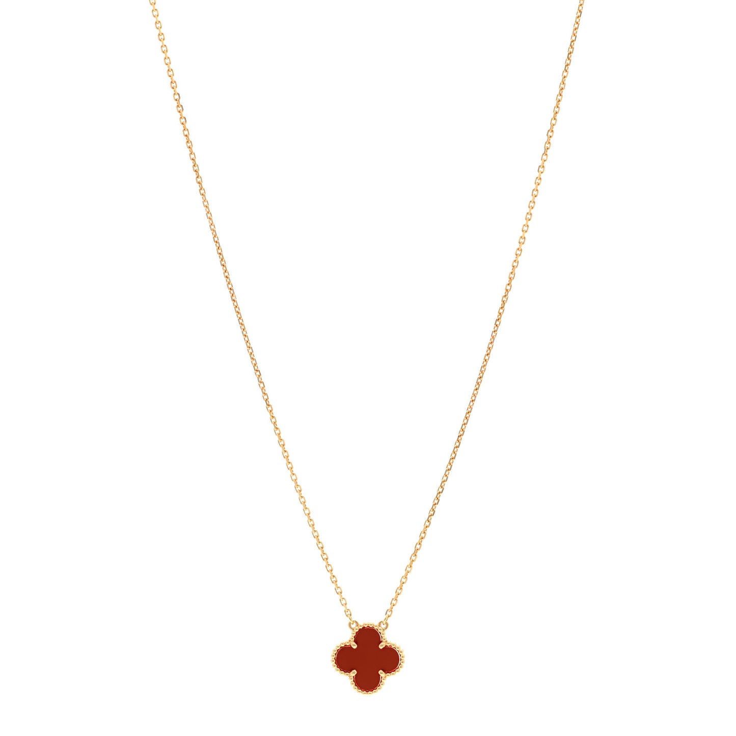 18K Yellow Gold Carnelian Vintage Alhambra Pendant Necklace