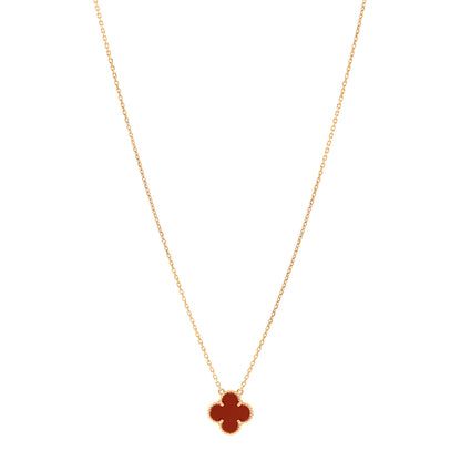 Van Cleef & Arpels 18K Yellow Gold Carnelian Vintage Alhambra Pendant Necklace 1 of 6