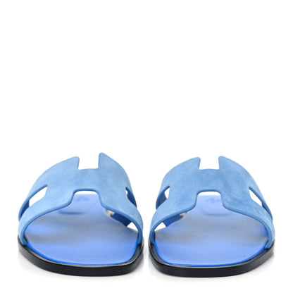 Hermes Suede Goatskin Oran Sandals 38.5 Bleu Cameo 2 of 8
