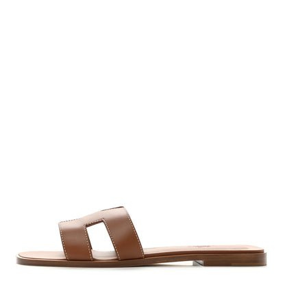 Hermes Box Calfskin Oran Sandals 39 Gold 1 of 9