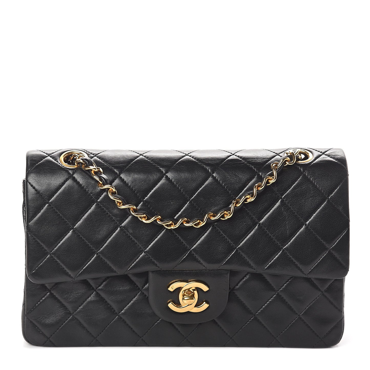 Lambskin Quilted Small Double Flap Black