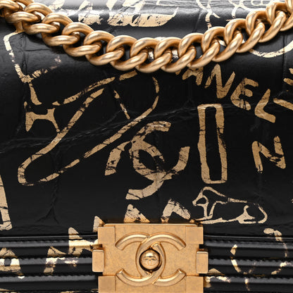Chanel Calfskin Crocodile Embossed Graffiti Cocodile Medium Boy Flap Black 8 of 10