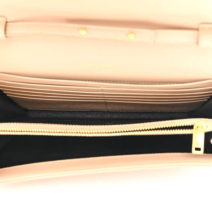 Saint Laurent Grain De Poudre Mixed Matelasse Triquilt Monogram Chain Wallet Dark Beige 5 of 11