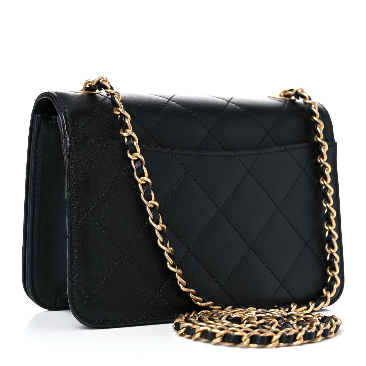 Calfskin Quilted Crystal Pearl Small Flap Bag Black