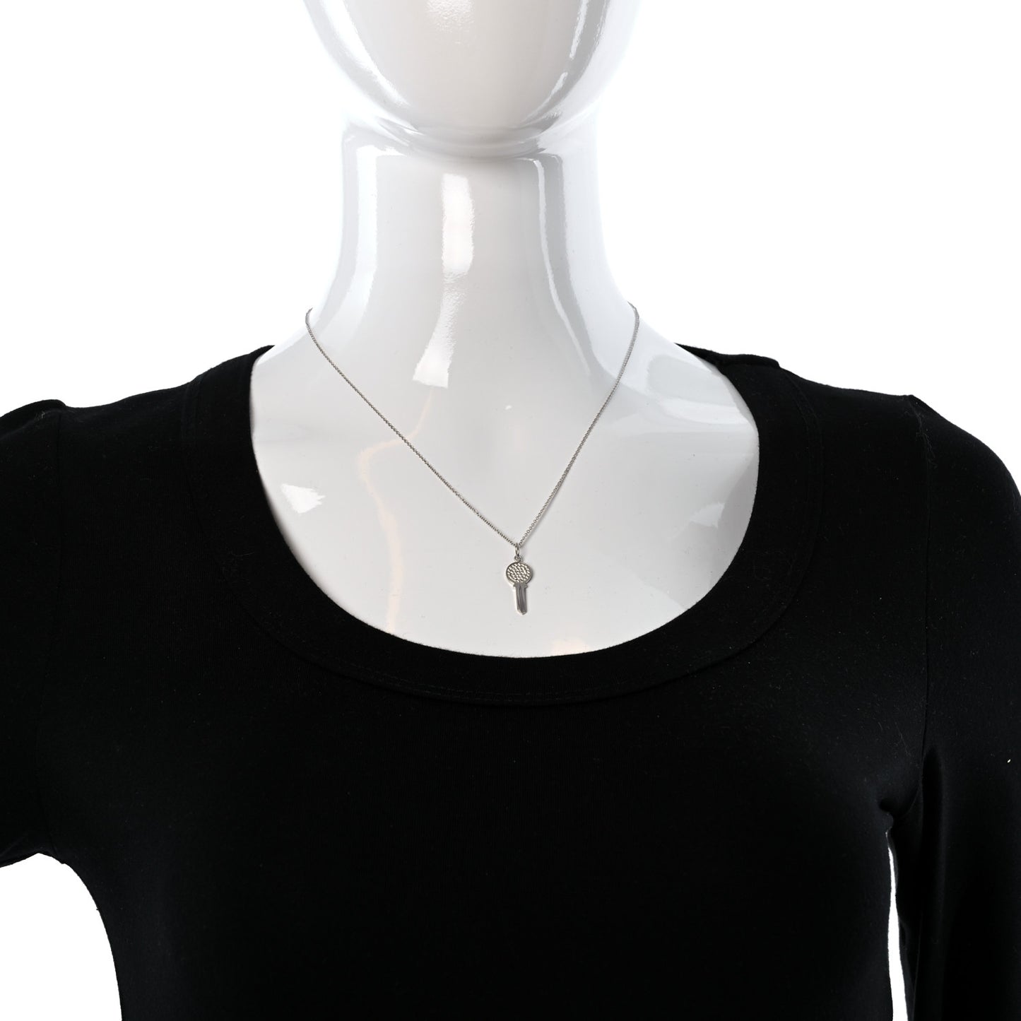 18K White Gold Diamond Mini Modern Keys Round Key Pendant Necklace