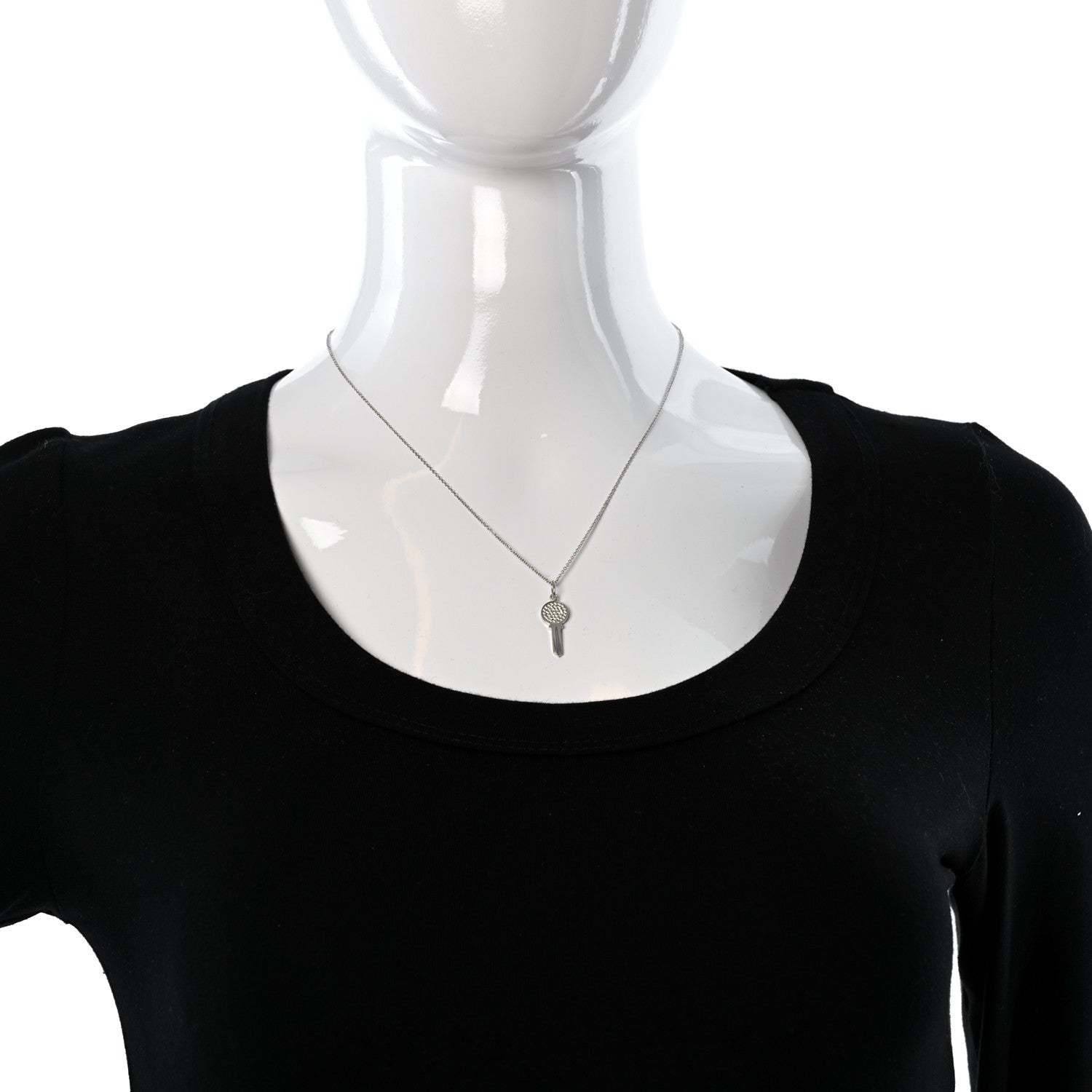 Tiffany 18K White Gold Diamond Mini Modern Keys Round Key Pendant Necklace 2 of 5