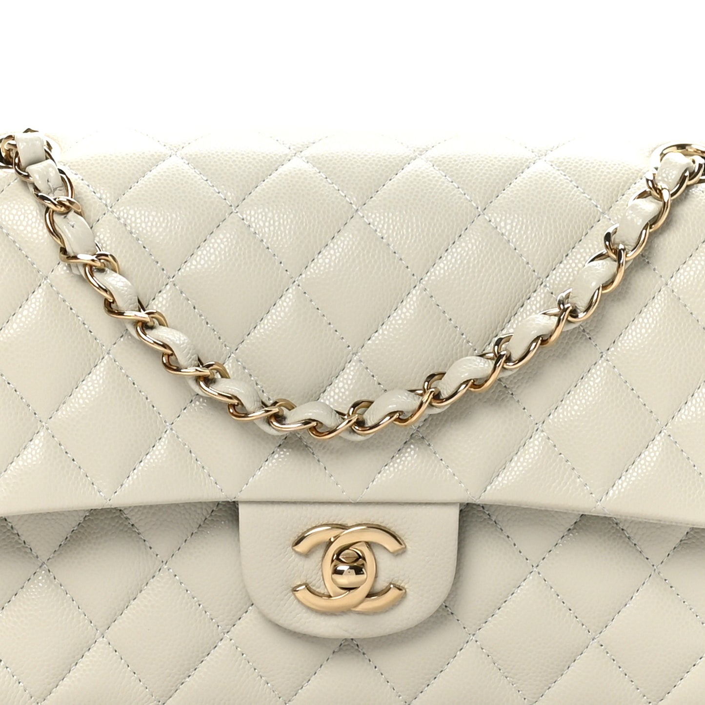 Caviar Quilted Medium Double Flap Grey
