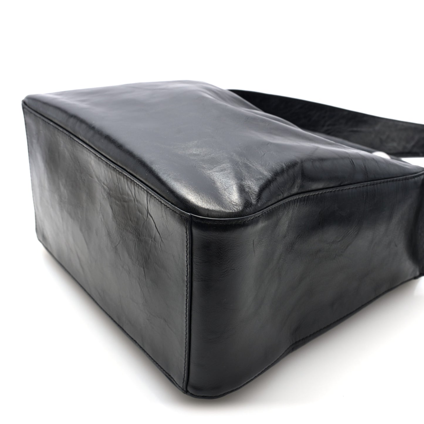 Crackle Patent Calfskin Medium Dome Slouchy Hobo Black