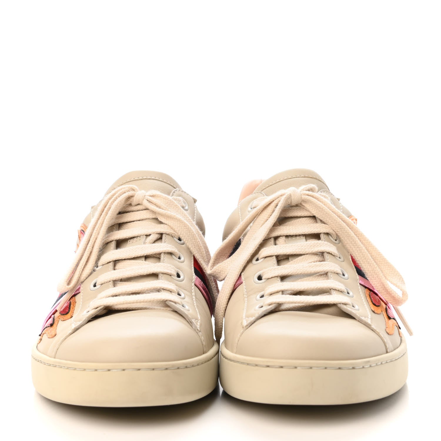Gucci Calfskin Ayers Web Flames Embroidered Mens Ace Sneakers 8 Off White 2 of 4