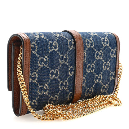 Gucci New Denim GG Monogram Jackie 1961 Chain Wallet Blue Tea Cuir 3 of 9