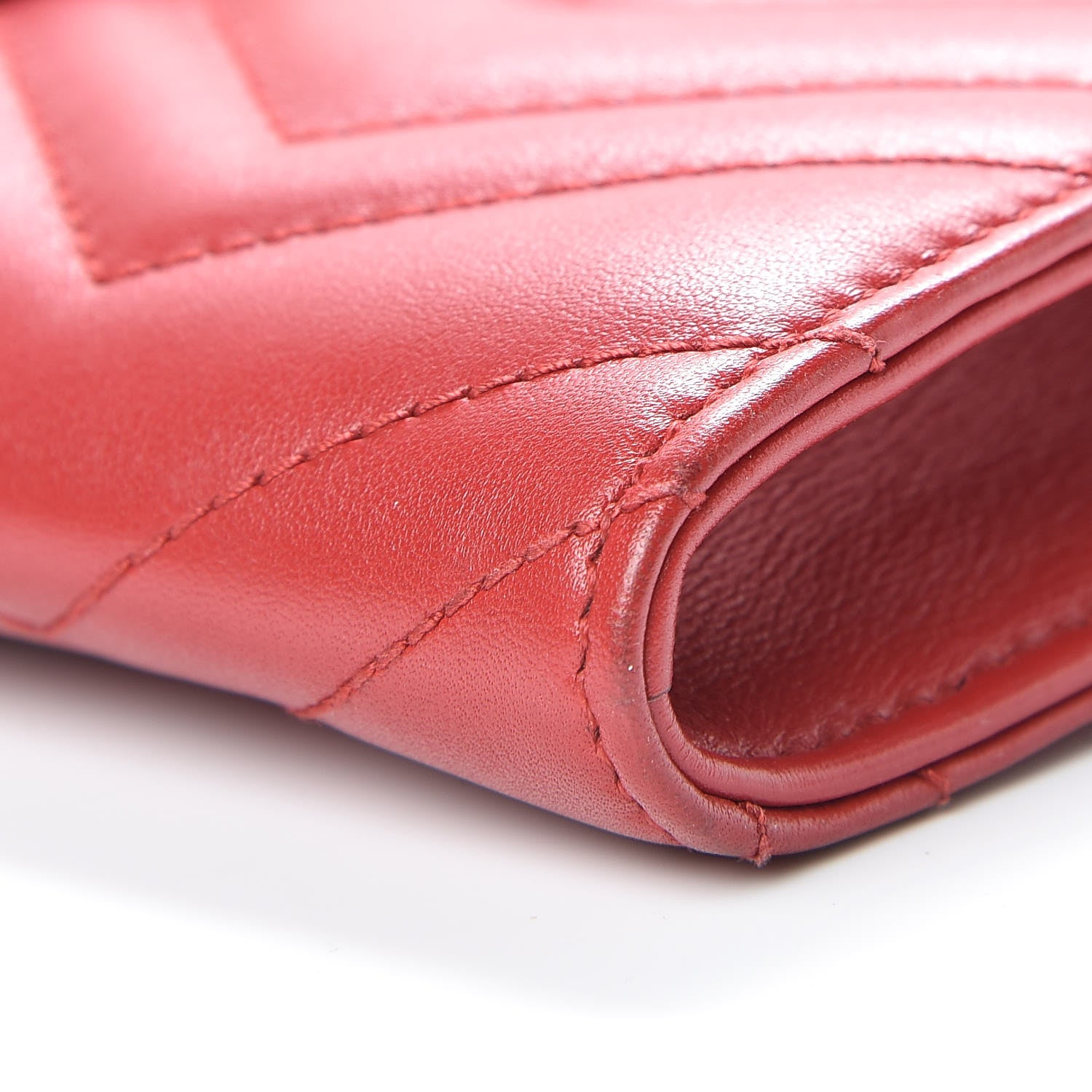 Gucci Calfskin Matelasse Mini GG Marmont Chain Wallet Hibiscus Red 10 of 16