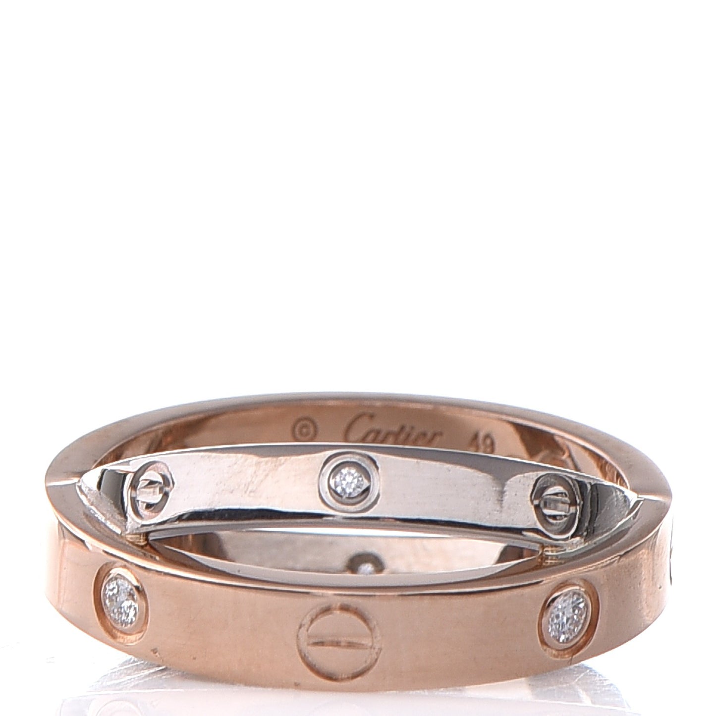 18K Pink White Gold 6 Diamonds LOVE Ring 49 4.75