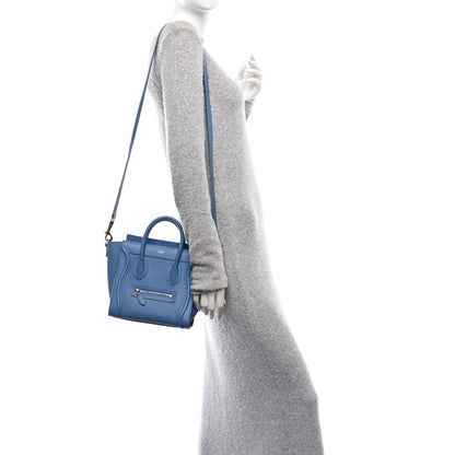 Celine Drummed Calfskin Nano Luggage Azure 2 of 10