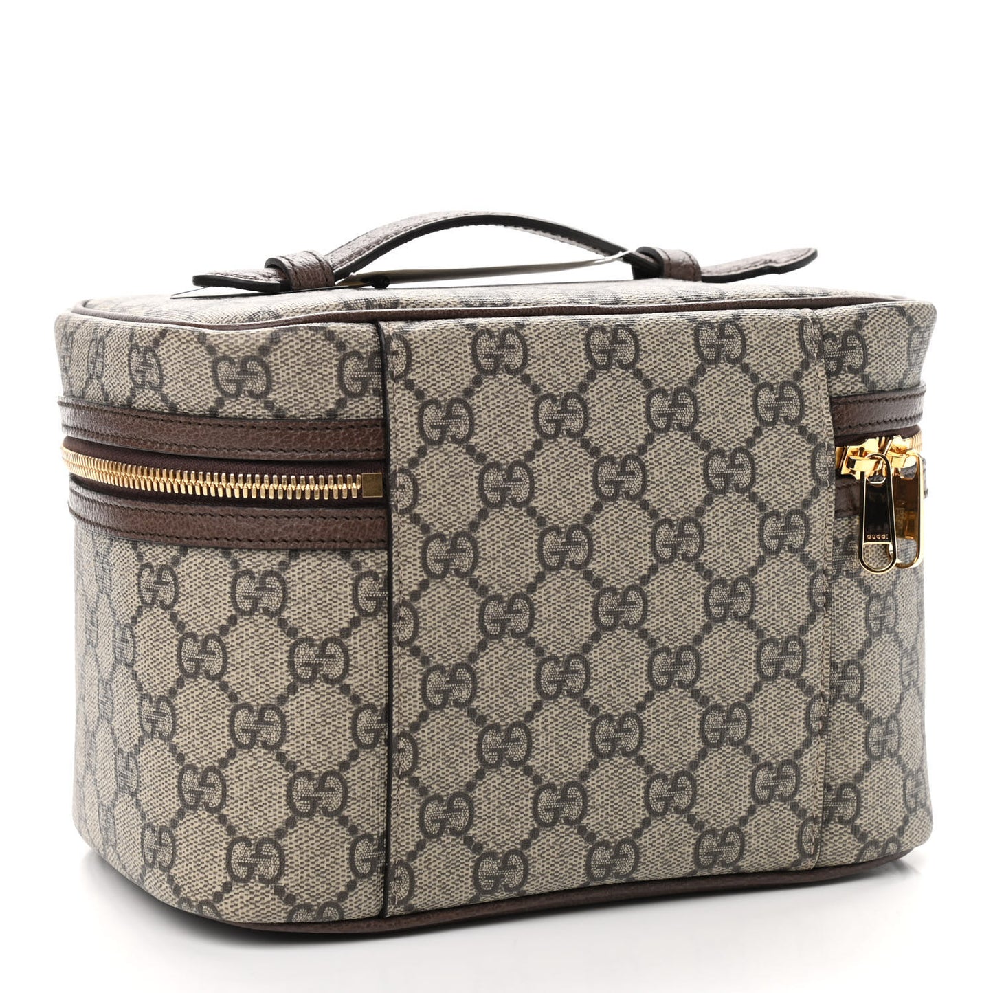 GG Supreme Monogram Textured Calfskin Web Small Ophidia Vanity Cosmetic Case Beige Ebony New Acero