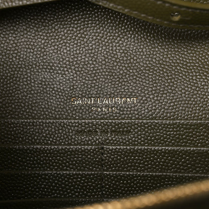Saint Laurent Grain De Poudre Mixed Matelasse Triquilt Monogram Chain Wallet Kaki 6 of 11