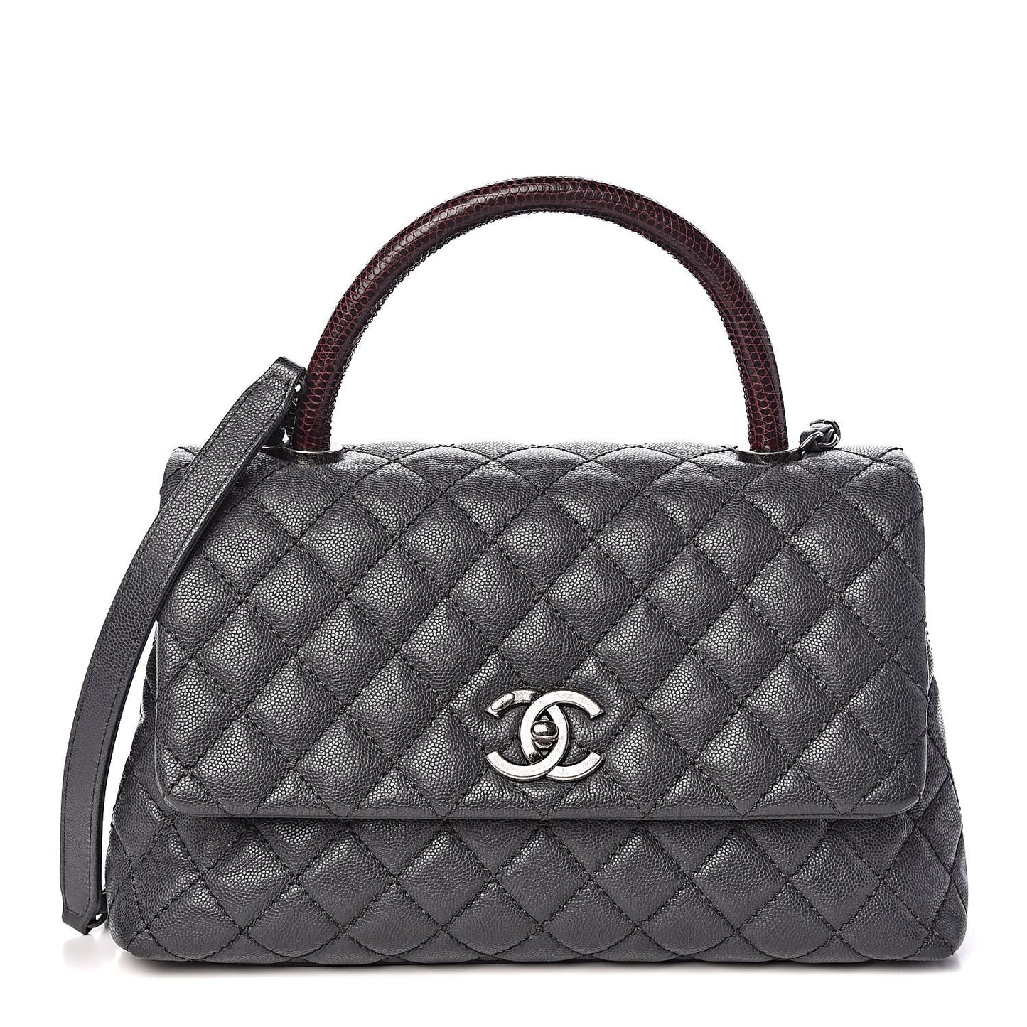 Caviar Lizard Quilted Small Coco Handle Flap Dark Grey