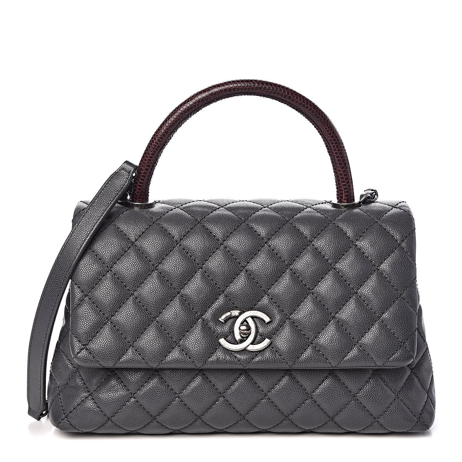 Chanel Caviar Lizard Quilted Small Coco Handle Flap Dark Grey 1 of 11