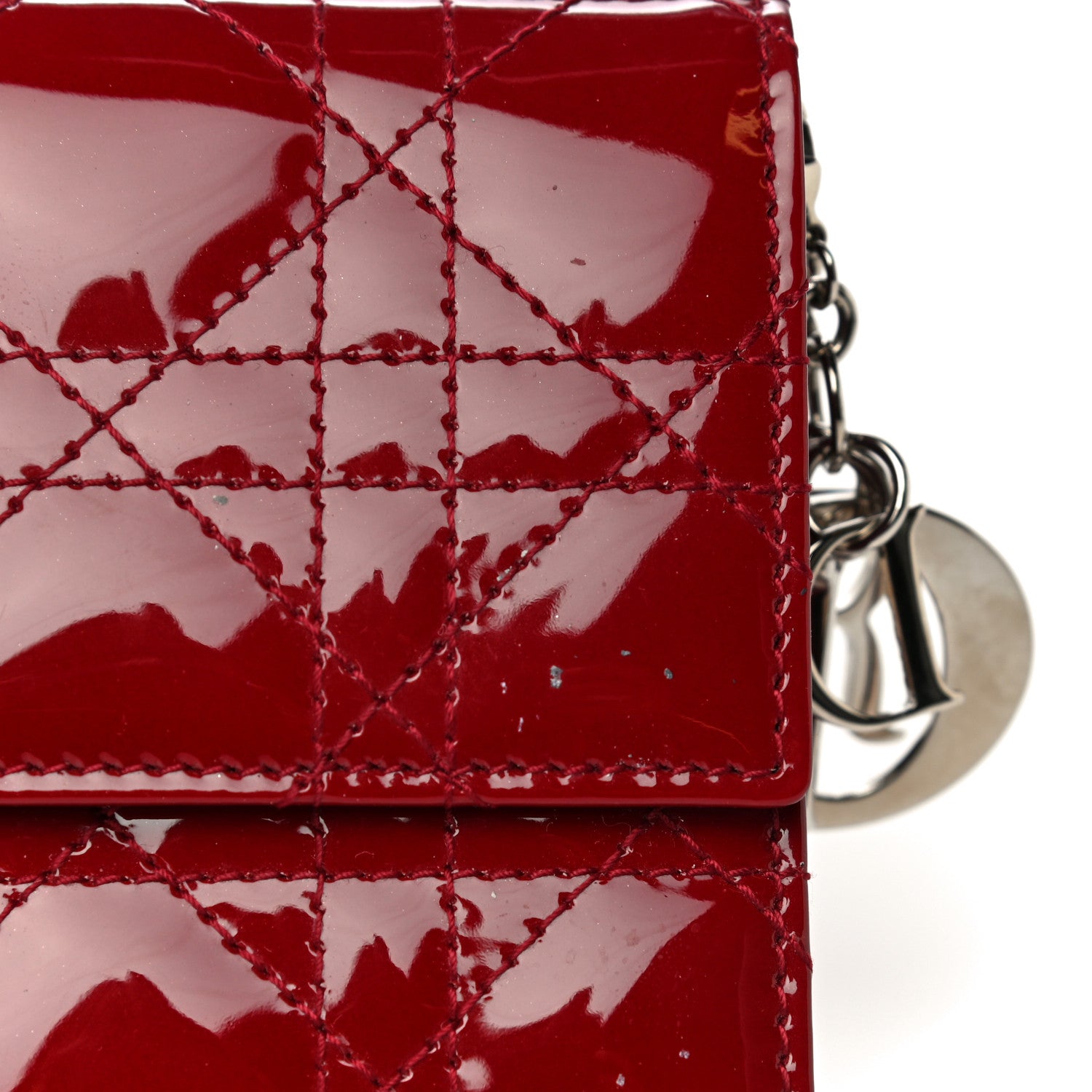 Christian Dior Patent Cannage Rendezvous Chain Wallet Red 15 of 16