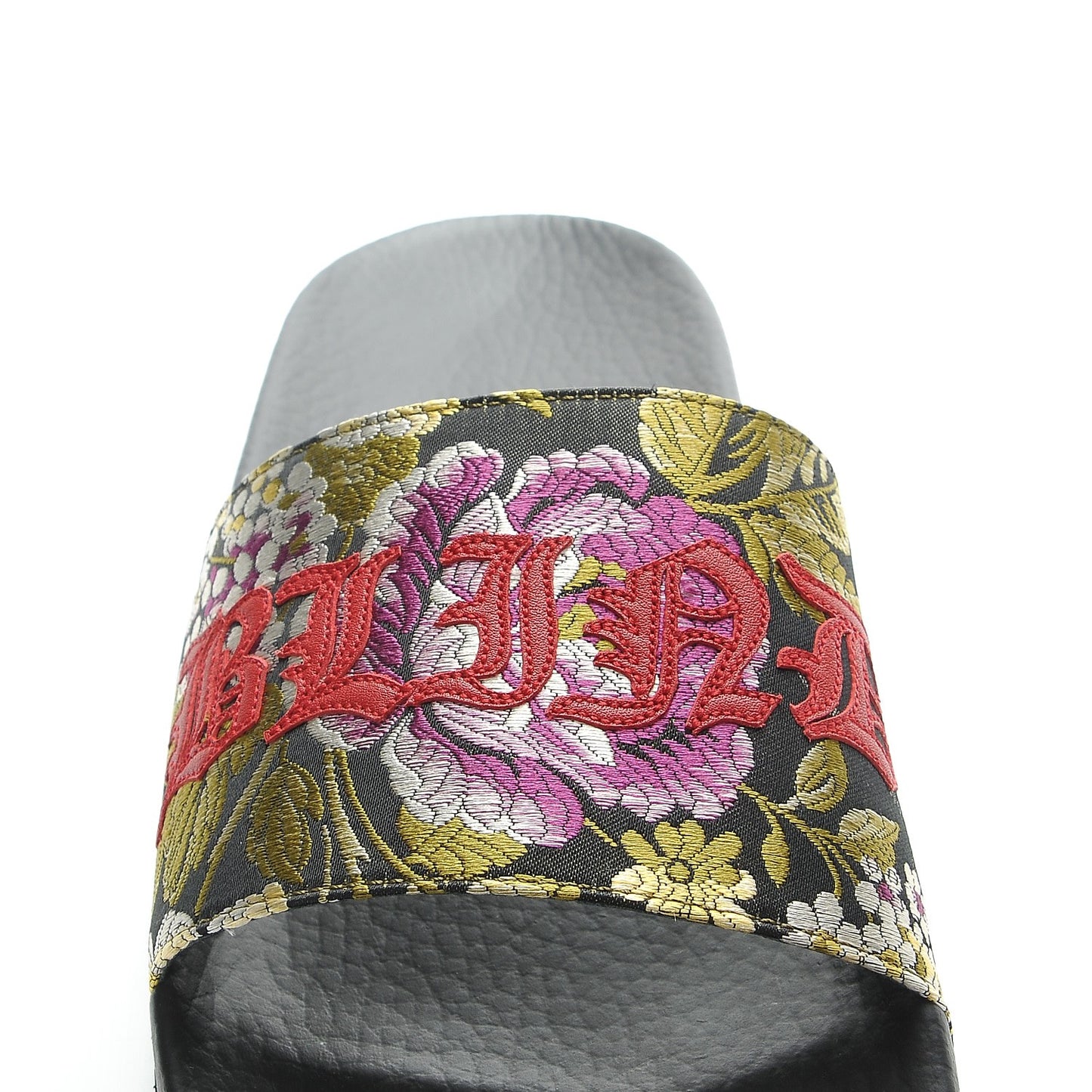 Jacquard Floral Blind for Love Slide Sandals 39 Black Multicolor