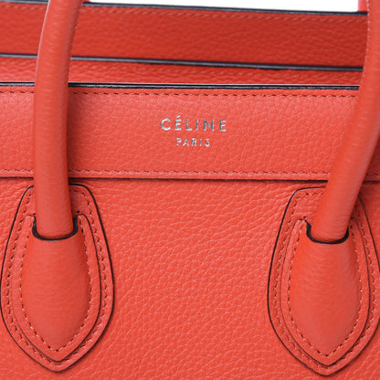 Celine Drummed Calfskin Nano Luggage Vermillion 6 of 12
