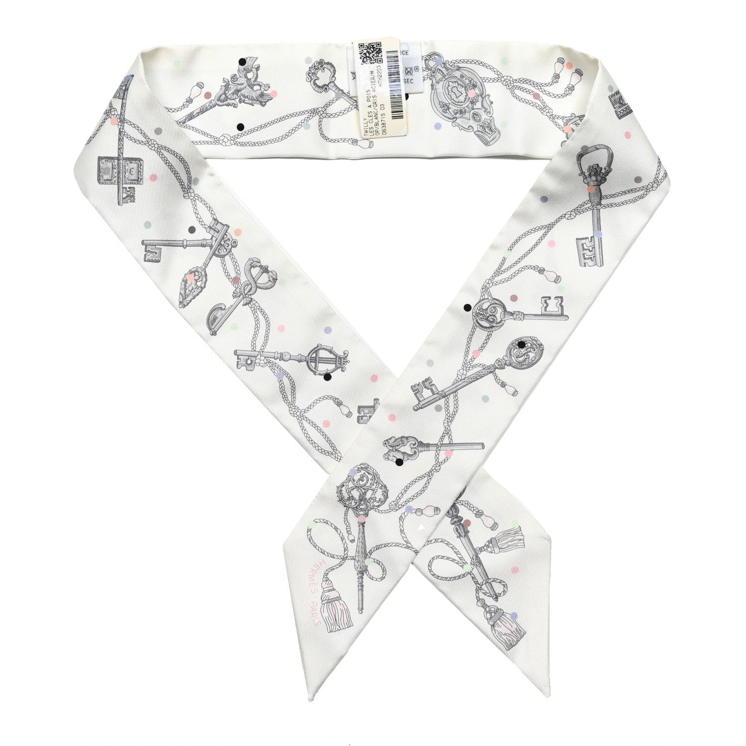 Hermes Silk Les Cles A Pois Twilly White Gris Acier 1 of 4